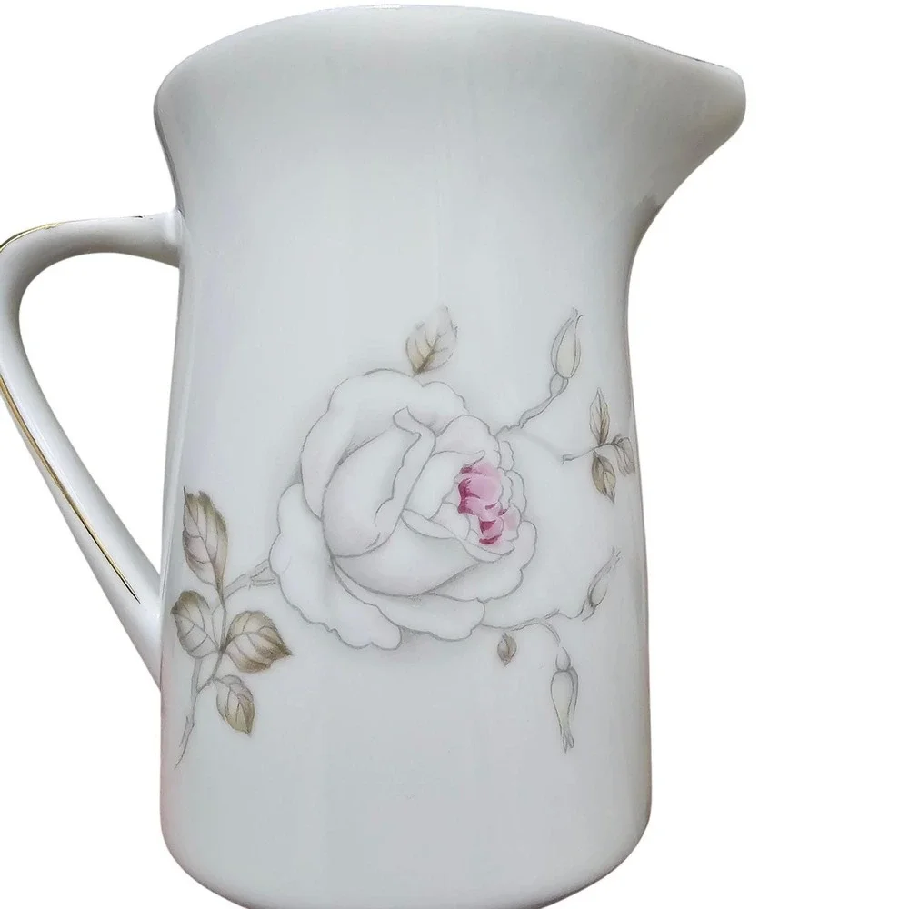 VintageJohann Haviland Bavaria Germany Porcelain Pitcher Cream Rose Gold Trim‎